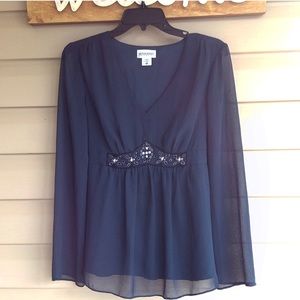 Dark teal, flowy, Chifon overlay, maternity top